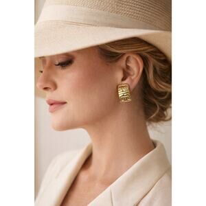 Givenchy GOLDEN LOGO SIGNED PARIS Clip On 80s EARRINGS